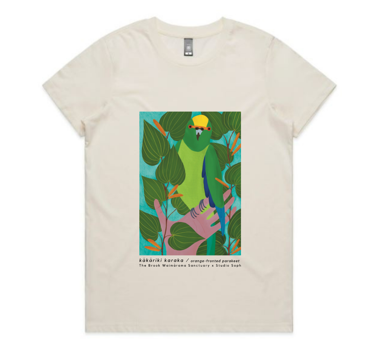 Kākāriki t-shirt rectangle cream design